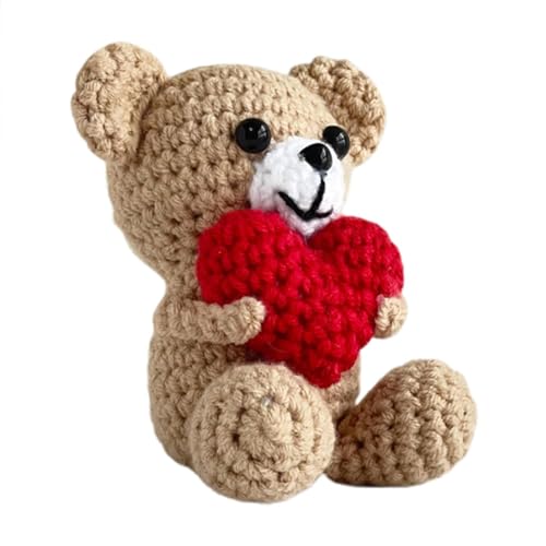 Handgefertigte Häkelbär-Puppe-süßes Gestricktes Plüsch-Teddybär-Spielzeug-Weichgefüllt Amigurumi-Tier Mit Herz-entzückender meni-Plushie Für Kleinkinder, Kinder, jungan Und Mädchen-Taschengröße von WildHarmony