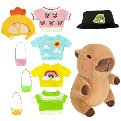 WildHarmony Capybara mit Kleidung Plüsch,Capybara Plüsch mit Kleidung | Dress Up Capybara-Plüschtiere - Niedliche Capybara-Stofftierspielzeug-Anzieh-Cartoon-Puppe für die Inneneinrichtung von WildHarmony