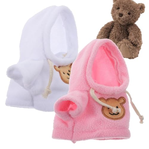 WildHarmony Puppenkleidung Bär Kapuzenpullover, Stofftierkleidung - Gefüllte Plüschtier-Anziehkleidung,2X Spielzeug-Rosa-Kleidung, Tier-Hoodie-Outfit für Zuhause, Kindergarten, Kindergarten von WildHarmony