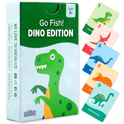 Wildkin Go Fish! Dino Edition Spielkarten für Jungen und Mädchen, Tier-Lernspielkarten Aktivitäten für Kleinkinder, Lernkarten zur Gedächtnissteigerung, 48 Karten Dino Go Fish: 2 lustige Spiele in 1! von Wildkin