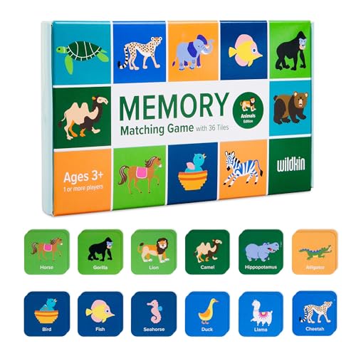 Wildkin Memory Matching Game Cards for Boys & Girls, Learning Cards Activities for Toddlers and Preschool, Educational Cards to Boost Memory, Kids Ultimate Study Companion (Animals, 36, Tiles) von Wildkin