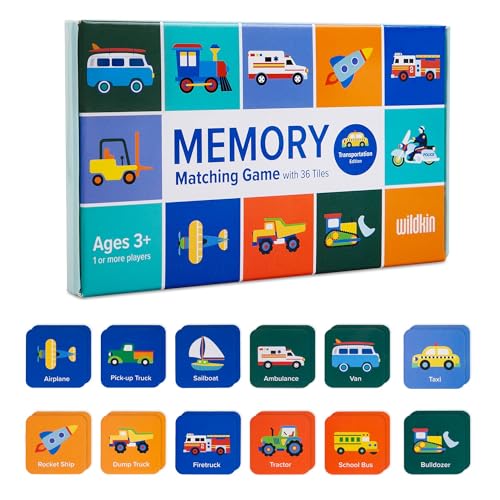 Wildkin Memory Matching Game Cards for Boys & Girls, Learning Cards Activities for Toddlers and Preschool, Educational Cards to Boost Memory, Kids Ultimate Study Companion (Transport, 36, Tiles) von Wildkin