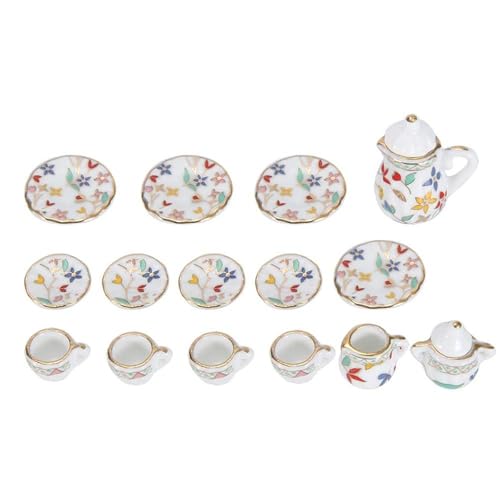 1:12 Miniaturen Puppenhäuser Küchenzubehör Minis Tasse Teller Set 15-teiliges Blumenmuster Porzellan Teetassen Set von Wilgure