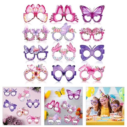 Wilgure 12 Stück Brillengestelle Mit Schmetterlingsmotiv Papierbrille Lustige Party Brillen Für Kinder Und Erwachsene Hochzeit Frühling Urlaub Party von Wilgure