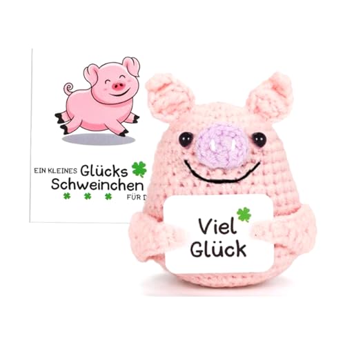 Wilgure Gehäkelter Schweinchen Schlüsselanhänger Mit Positiver Karte Weiches Stricken Handgefertigtes Bastelgeschenk Schweinchen Anhänger Für Alle Altersgruppen von Wilgure