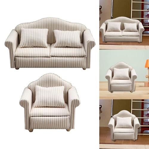 Wilgure Schlafzimmer Einzelsofa Gestreiftes Sofa Miniaturmöbel Modell Puppenhäuser Couchzubehör Realistisches Spielset 1:12 von Wilgure