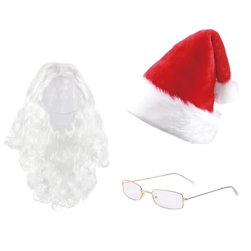 Wilgure Zu Den Weihnachtsmann Kostüm Accessoires Gehören Weihnachtsmann Bart Und Haare Weihnachtsmütze Brillen Für Erwachsene Cosplay Weihnachtskostüme von Wilgure