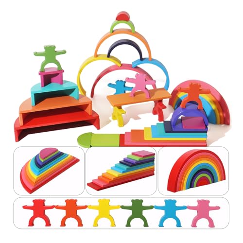 Wilitto Regenbogen-Stapelbaustein-Set, Regenbogen-Baustein-Spielzeug, Kleinkinder, buntes Holzblock-Stapelspiel, Vorschulkinder, Früherziehung, Block-Spielzeug, Montessori-Spielzeug für Kinder 1 Satz von Wilitto