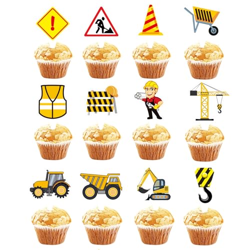 Will Like 36 PCS Panneau de Rue Véhicule d'Ingénierie Cupcake Décoration de Chantier de Construction Anniversaire d'Enfant Pelle Décoration Décoration de Gâteau (Style 1) von Will Like