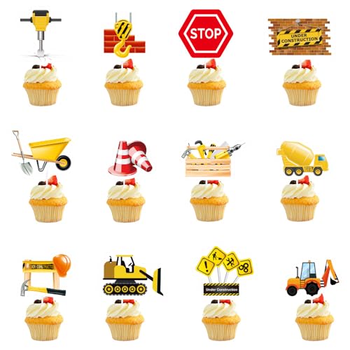 Will Like 36 PCS Panneau de Rue Véhicule d'Ingénierie Cupcake Décoration de Chantier de Construction Anniversaire d'Enfant Pelle Décoration Décoration de Gâteau (Style 2) von Will Like