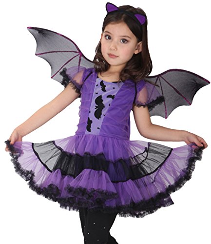 Willheoy Fledermaus Kostüm Kinder Mädchen Halloween Kostüm Kinder Mädchen Cosplay für Karneval Party Tutu Kleid Fasching von Willheoy