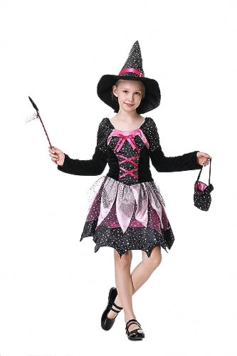 Willheoy Mädchen Hexekostüm Baby Kinder Karneval Faschingkostüm Hexekleid mit Hexehut für Halloween Cosplay von Willheoy