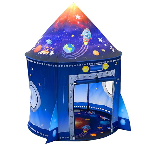 Raketen Kinderzelt für Drinnen Astronauten Raumschiff Spielzelt Kinder Indoor Outdoor Spielhaus Pop Up Zelt Kinderhaus Junge Mädchen Faltbar Kinderspielhaus Garten Camping Kinderzimmer Spielzeug Tent von WillingHeart