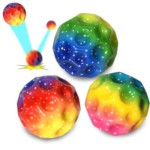 Willingood 3-St Moon Ball, Mehrfarbig Space Sprungball, Super High Bouncing Lightweight Springen Ball, Hüpfbälle, Bouncy Balls, Mini Gummiball für Kinder, Interaktives Spielzeug zum Stressabbau von Willingood