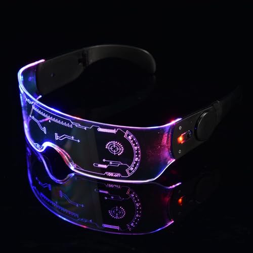 Willingood Cyberpunk LED Brille, 7 Farben LED Leuchtende Brille Visierbrille Bunte Nenobrille Partybrille, Brillenbügel Faltbar, Wunderbar für Party/Cosplay/Disco/DJ/Musik/Konzert/Weihnachtsfeiern von Willingood