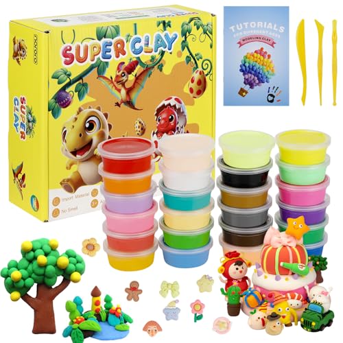 24 Farben Lufttrockener Ton,DIY Modelliermasse-Set,Lufttrockener Magischer Knete,Knete Starter Set für Kinder,Lufttrockende Modelliermasse Lufttrockener Ton,Geschenk für Jungen und Mädchen im Alter von Williyatt