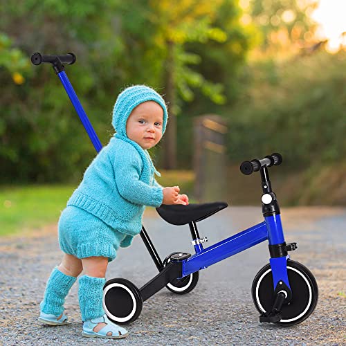 Baby-Dreirad, mitwachsend, Dreirad, Kinderfahrrad, Dreirad mit Schiebestange (C, blau) von Willonin