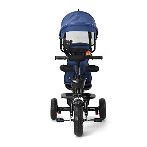 Baby-Dreirad, mitwachsend, multifunktional, von 9 Monaten bis 5 Jahren, bis zu 25 kg, Kinderwagen, große Räder aus PU, Sitz verstellbar um 360° (blau) von Willonin