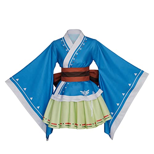 Breath Wild Link Kimono Cosplay Weibliches Kleid Link Botw Cosplay Kostüm Anime Lolita Kimono Kleid für Frauen Erwachsene (Blau, S) von Willyacos