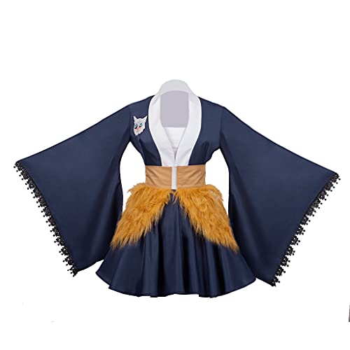 Hashibira Inosuke Kostüm Weibliche Rengoku Kyoujurou Kleid Kimono Anime Cosplay Kostüm Lolita Kleid für Frauen Erwachsene (Blau, XL) von Willyacos