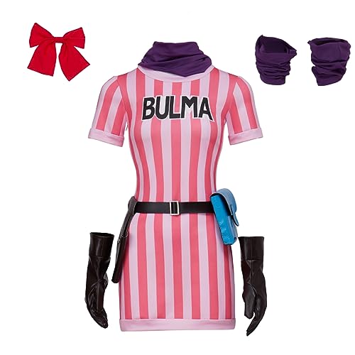 Willyacos Bulma Cosplay-Kostüm, rosafarbenes Kleid, voller Anzug mit Zubehör für Damen, Erwachsene (XXL, Rosa) von Willyacos