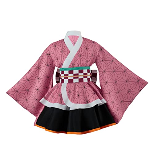 Willyacos Hashibira Inosuke Kostüm Weibliche Rengoku Kyoujurou Kleid Kimono Anime Cosplay Kostüm Lolita Kleid für Frauen Erwachsene (Rosa, XS) von Willyacos