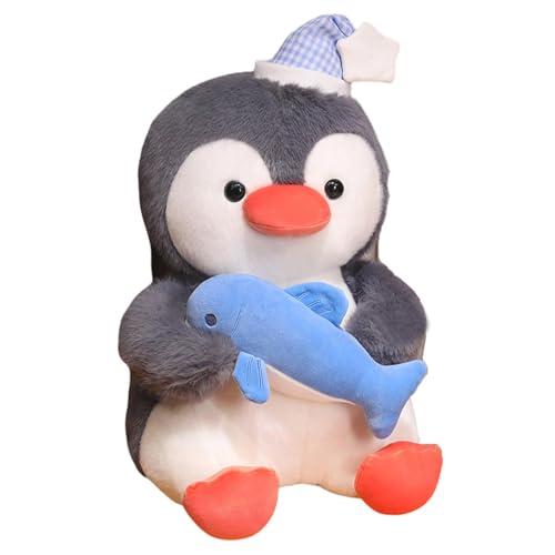 Wimnqie Pinguin Stofftier,Pinguin Plüschtier - Niedliche Pinguinpuppe mit Fisch - Cartoon-Pinguin-Stofftierpuppe, süßes Pinguin-Plüschtier für Kinder von Wimnqie