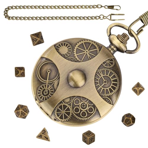 Wimnqie Steampunk-Metallwürfel, Taschenuhr-Würfel-Set | Metallwürfel mit Taschenuhrgehäuse,Tragbare Würfelkette für Rollenspiele, Brettspiele, Tischdekoration von Wimnqie