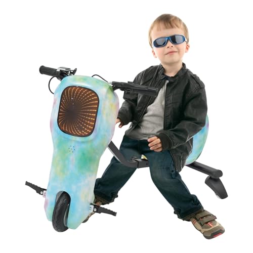 WindWilder Drift Scooter Kinder Elektro 3 Gänge Speed 10-20km/h Kinder Elektro Roller mit LED Light, Verstellbarer Sitz, bis 100kg/220lbs, Drift Trike für 5 Jahre und älter Kids (Grün-Rosa) von WindWilder