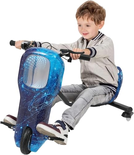 WindWilder Drift Scooter Kinder Elektro 3 Gänge Speed 10-20km/h Kinder Elektro Roller mit LED Light, Verstellbarer Sitz, bis 100kg/220lbs, Drift Trike für 5 Jahre und älter Kids (Stern-Blau) von WindWilder