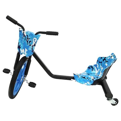 WindWilder Drift Scooter Kinder Pedal mit 16 Zoll Gummivorderrad und 360° Drehen Hinterrad Universalrad, Verstellbarer Sitz, Tragfähigkeit 100kg/220lbs, Drift Trike für 6 Jahre älter (Blaue-Tarnung) von WindWilder