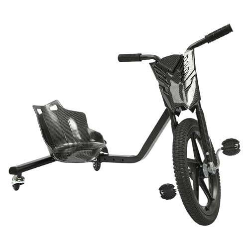 WindWilder Drift Scooter Kinder Pedal mit 16 Zoll Gummivorderrad und 360° Drehen Hinterrad Universalrad, Verstellbarer Sitz, Tragfähigkeit 100kg/220lbs, Drift Trike für 6 Jahre älter (Mattschwarz) von WindWilder