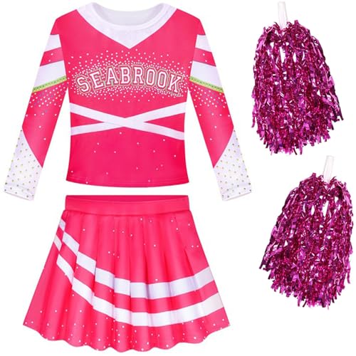 Windskids Addison Cheerleader Kostüm mit Pom Poms Mädchen Zombie High School Cheerleading Outfits und Kopfbedeckung Socken für Halloween Karneval Party Maskerade Performance Verkleidung, 3-10 Jahre von Windskids