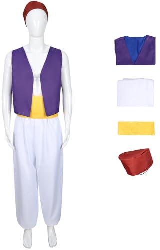 Windskids Aladdin Kostüm mit Hut Herren Cosplay Prinzessin Jasmin Aladdin Komplett Uniform Anzug 4 Stück für Halloween Karneval Party Maskerade Performance Verkleidung von Windskids