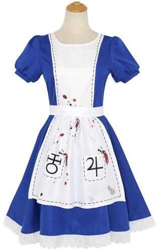 Windskids Alice Kostüm Damen Cosplay Game Alice Gothic Maid Uniform Kleid und Schürze Anzug für Halloween Karneval Geburtstag Party Maskerade Performance Verkleidung von Windskids