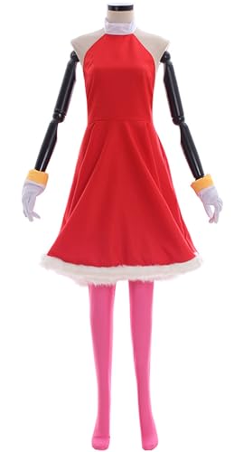 Windskids Amy Rose Kostüm Damen Cosplay Anime Rosa Igel Amy Rose Kleid Strumpfhosen Handschuhe Set für Fancy Dress Up Halloween Karneval Party Maskerade Bühne Performance Verkleidung von Windskids