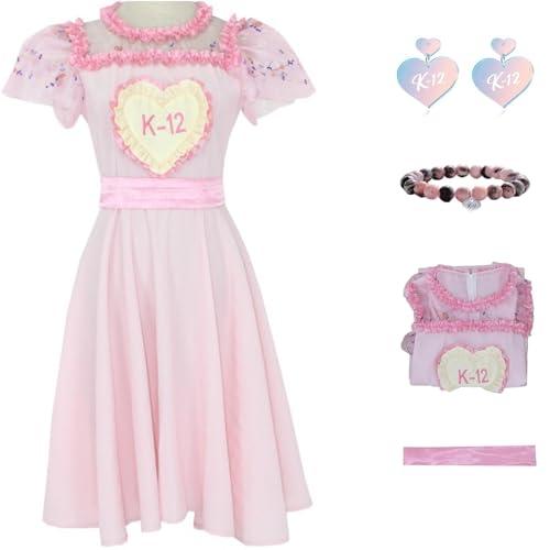 Windskids K 12 Kostüm Damen Cosplay K 12 Uniform Sweet Girls Kleid mit Gürtel Ohrringe Armband für Halloween Weihnachten Karneval Party Geburtstag Maskerade Performance Verkleidung, Rosa von Windskids