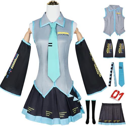 Windskids Anime Miku Kostüm Damen Cosplay Virtual Idol H'atsune M'iku Komplett JK Uniform Set mit Kopfhörer Tiara für Fancy Dress Up Halloween Karneval Party Maskerade Performance Verkleidung Windskids Anime Miku Kostüm Damen Cosplay Virtual Idol H'atsune M'iku Komplett JK Uniform Set mit Kopfhörer Tiara für Fancy Dress Up Halloween Karneval Party Maskerade Performance Verkleidung von Windskids