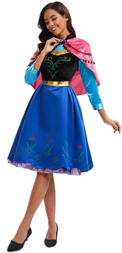 Windskids Anna Kostüm Damen Fasching Verkleidung Arendelle Königin Anna Kleid mit Schal Bunad Outfit Weihnachten Karneval Halloween Party Fest Geburtstag Prinzessin Kostüm von Windskids