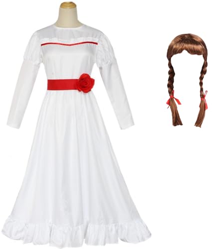 Windskids Annabelle Kostüm mit Perücke Damen Fasching Cosplay Horror Puppen Annabelle Gotik Vintage Weiß Kleid und Gürtel Set für Fancy Dress Up Halloween Karneval Party Maskerade Verkleidung Costume Windskids Annabelle Kostüm mit Perücke Damen Fasching Cosplay Horror Puppen Annabelle Gotik Vintage Weiß Kleid und Gürtel Set für Fancy Dress Up Halloween Karneval Party Maskerade Verkleidung Costume von Windskids