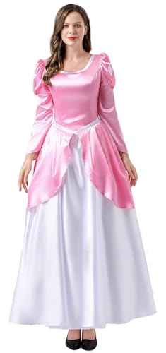 Windskids Ariel Kostüm Damen Fasching Cosplay Meerjungfrau Prinzessin Ariel Vintage Maxi Abendkleid für Fancy Dress Up Halloween Weihnachten Karneval Party Geburtstag Maskerade Fest Verkleidung, Rosa von Windskids