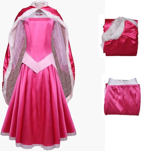 Windskids Aurora Kostüm Damen Cosplay Dornröschen Prinzessin Aurora Ballkleid mit Umhang für Halloween Weihnachten Karneval Geburtstag Party Maskerade Performance Festkleid Verkleidung, Rosa von Windskids