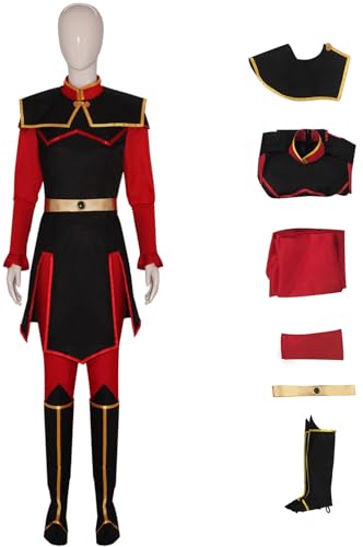 Windskids Azula Kostüm Damen Fasching Cosplay Anime Avatar Prinzessin Azula Kung Fu Uniform Umhang Top Hose Gürtel Hülse Schuhüberzug Set für Halloween Karneval Party Maskerade Performance Verkleidung von Windskids