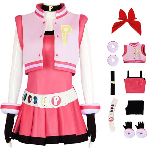 Windskids Blossom Kostüm Damen Cosplay Anime Power Puff Girls Z Hyper Blossom Deluxe Volluniform mit Zubehör Set für Halloween Karneval Party Geburtstag Maskerade Performance Verkleidung, Rosa von Windskids