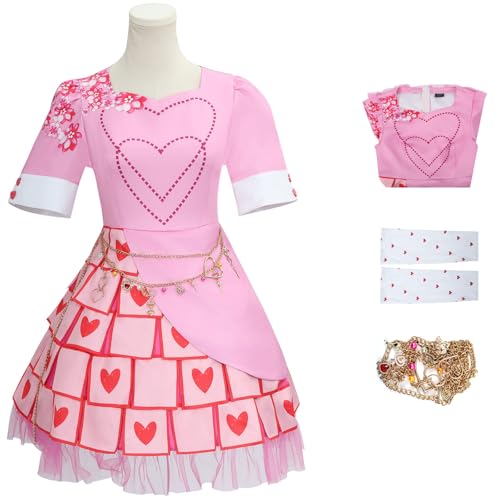 Windskids Bridget Kostüm Damen Cosplay Rise of Red Bridget Uniform Drucke Kleider und Hüftkette Socken Anzug 3 Stück für Halloween Karneval Geburtstag Party Maskerade Performance Verkleidung, Rosa von Windskids