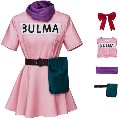 Windskids Bulma Kostüm Damen Fasching Cosplay Anime Bulma Uniform Kleid mit Zubehör Anzug 4 Stück für Halloween Karneval Party Maskerade Verkleidung, Rosa Windskids Bulma Kostüm Damen Fasching Cosplay Anime Bulma Uniform Kleid mit Zubehör Anzug 4 Stück für Halloween Karneval Party Maskerade Verkleidung, Rosa von Windskids