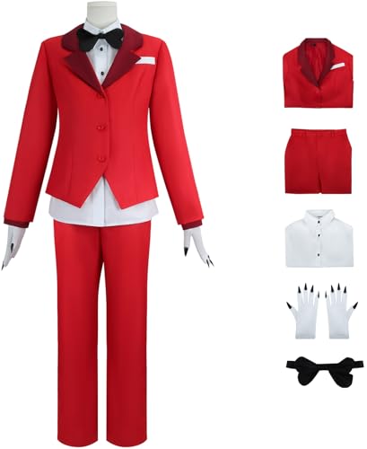 Windskids Charlie Kostüm Damen Cosplay Hazbin Hotel Höllenprinzessin Charlie Morningstar Rot Smoking Uniform mit Handschuhe für Halloween Karneval Party Maskerade Anime Performance Verkleidung von Windskids