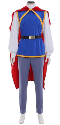 Windskids Charming Kostüm Herren Cosplay Schneewittchen Prinz Charming Komplett Uniform Top Hose Weste Gürtel Umhang für Fancy Dress Up Halloween Karneval Party Maskerade Bühne Performance Verkleidung von Windskids