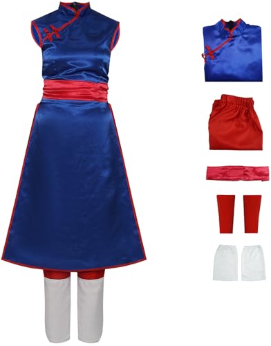 Windskids Chichi Kostüm Damen Cosplay Chichi‌ Kung Fu Outfit Cheongsam und Hose Ärmel Gürtel Leggings Anzug 5 Stück für Halloween Karneval Party Maskerade Anime Performance Verkleidung von Windskids