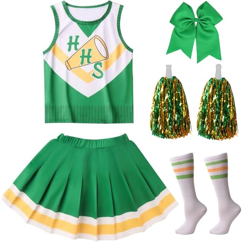 Windskids Chrissy Cheerleader Kostüm mit Pom Poms Mädchen Hawkins School Cheerleading Outfits und Kopfbedeckung Socken für Halloween Karneval Party Maskerade Performance Verkleidung, 3-10 Jahre von Windskids